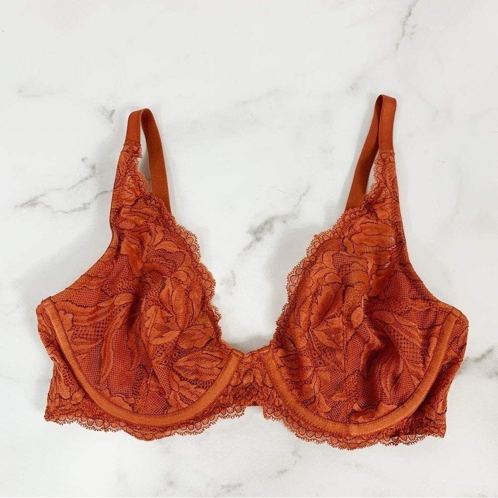 Auden Orange Lace Plunge Demi Bra Bralette 34B